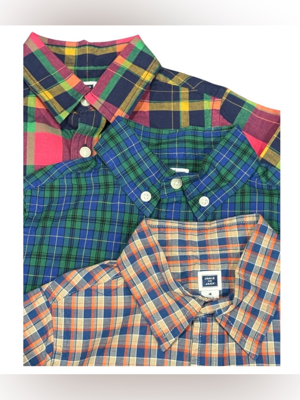 Janie and Jack Multicolor Plaid Button-Down Shirts Set of 3